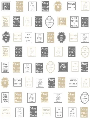 Nagelsticker - Aufkleber selbstklebend - Nail Sticker - gold Oval Wörter Buchstaben